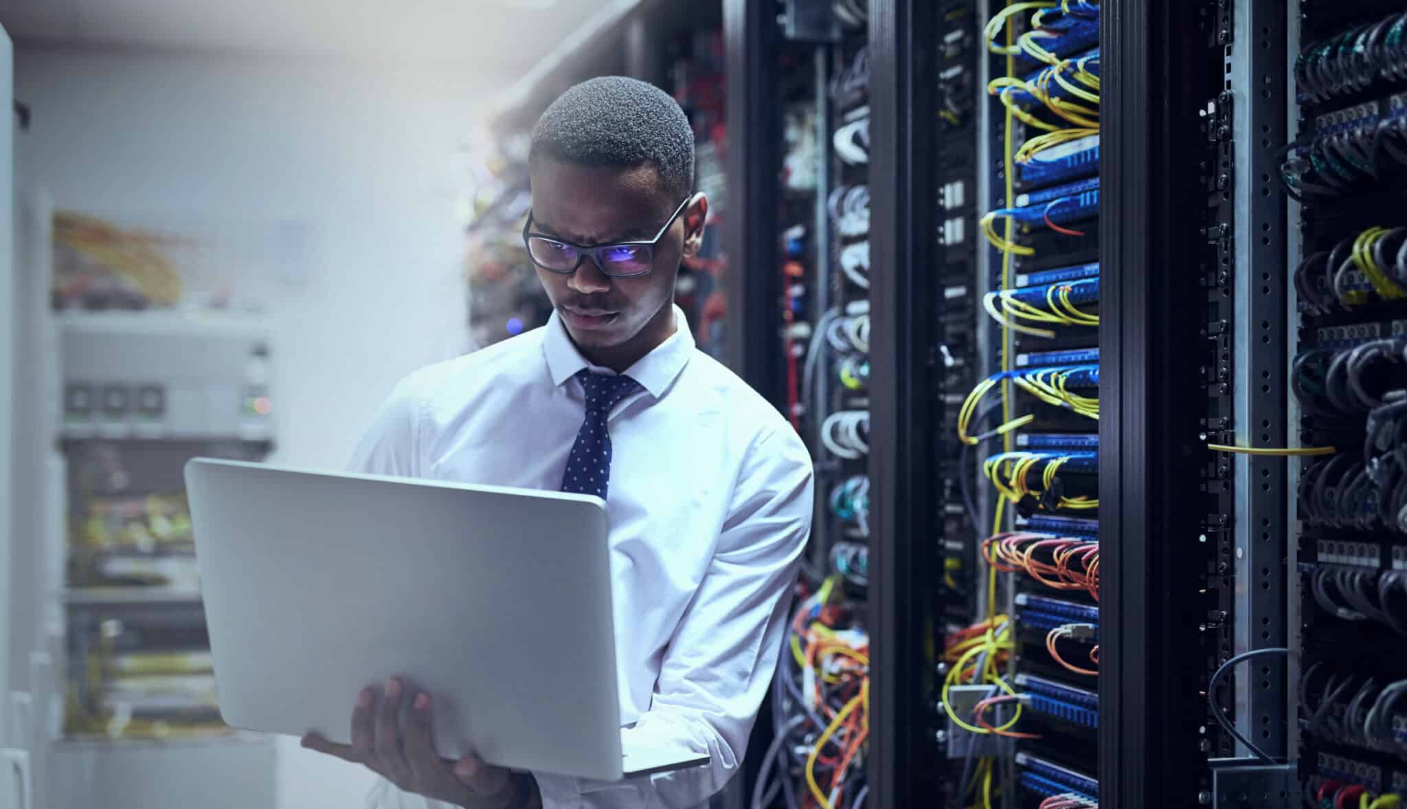 Data center operator in IT server room