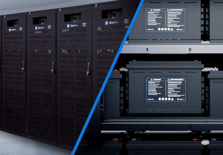 A row of ZincFive BC UPS Battery Cabinets with ZincFive nickel-zinc batteries revealed